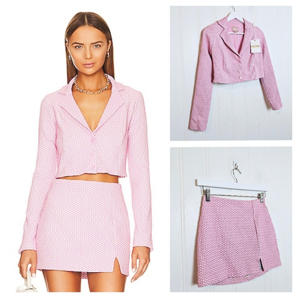 Show Me Your Mumu Blazer Set XS Waldorf Serena Daisy Jacquard Pink Coquette NWT